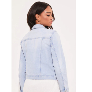 แจ็กเก็ตยีนส์โอเวอร์ไซส์แบบยูนิเซ็กส์สำหรับผู้ชายผู้หญิงเสื้อครอปแบบกระดุมติดเพชรเทคนิคซักเสื้อแบบหลวมเปิดไหล่ - Product Image 2