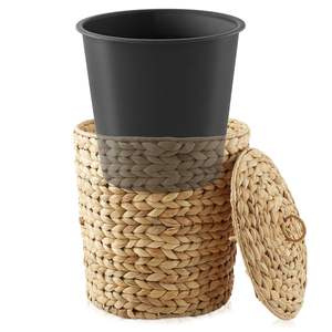 ISLA Wholesale Handwoven Water Hyacinth Trash Can with <b>Lid</b> Removable Inner Liner Round Woven Waste <b>Bin</b> for Home & Commercial Use - Product Image 4