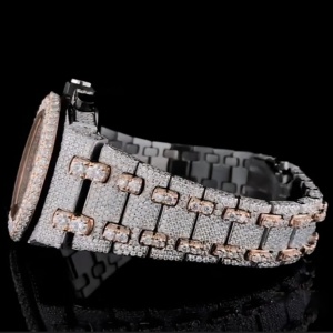 Reloj de lujo de 41mm de acero inoxidable con abalorio de cristal analógico, Diamante totalmente helado, regalo de negocios Unisex, banda de 21mm Tonneau Sport - Product Image 5