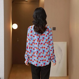 Custom Casual Printed Summer Women's Shirt 100% Cotton Turn Down <b>Collar</b> Shirts Top Quality Wholesale Woman Shirts - Product Image 5