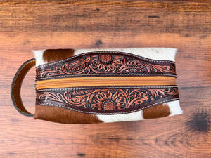 Hand <b>Tooled</b> Leather Toiletry Organizer Shaving <b>Kit</b> Man Women's Travel Cosmetic Bags New Arrival Cowhide Leather Makeup Bags - Product Image 3