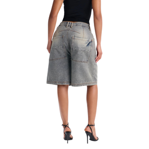 Womens Loose Fit Gray Washed Denim Bermuda <b>Shorts</b> Mid Waist <b>Knee</b> <b>Length</b> <b>Casual</b> Straight Quick Dry Breathable Summer Streetwear - Product Image 2