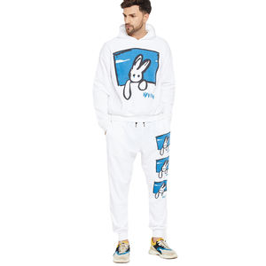Conjunto de chándal con capucha 100% algodón para hombre, sudadera con capucha estampada personalizada con pantalones de chándal a juego, conjunto de sudaderas con capucha y pantalones para correr y trotar - Product Image 1