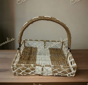 Hot Sale Handmade Multi-Functional Square <b>Wicker</b> <b>Basket</b> Long <b>Handle</b> for Flowers Fruits Bread Gifts Storage for Sundries - Product Image 3