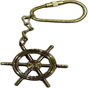 Llavero de latón vintage con forma de timón de barco, hecho a mano, náutico, de 3 pulgadas, con acabado antiguo, regalo para marineros y amantes de la navegación. - Product Image 1