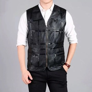 Chaleco de Cuero Genuino y Lona para Motociclistas, para Hombre, Invierno, Talla Grande, Color Sólido - Product Image 5