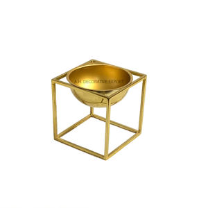 Hot Sell Set of 2 Table Top Metal Candle <b>Bowl</b> with square Wire Stand Golden and Silver Finished Candle Jar <b>Planters</b> for Lighting - Product Image 4