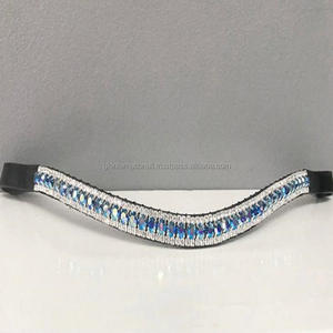 Superbe saphir AB cristaux 3 rangées Mega Bling fait à la main en cuir véritable cheval sourcil bande dans toutes les tailles et couleurs personnalisées - Product Image 2