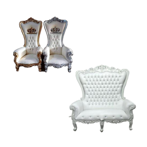 Meubles élégants de haute qualité, couleur or et argent, dossier haut de gamme pour marié, chaise en bois massif pour trône d'hôtel, vente en gros d'Indonésie - Product Image 5