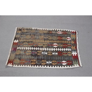 Vintage Rug, 1,9x2,7 ft Small Rug, <b>Brown</b> Red Kilim <b>Wool</b> Rug - Product Image 3