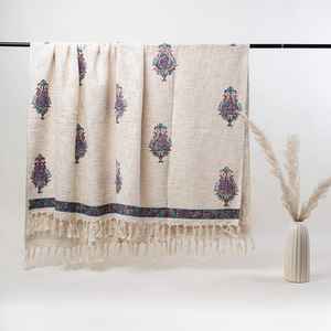 Wholesale Eco-Friendly Cooling Modern All-Season Woven Hand Block Printed Floral Throw <b>Blanket</b> with Fringe - Product Image 4