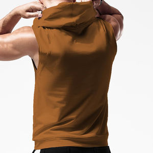 2025 nueva llegada hombres entrenamiento gimnasio entrenamiento bordado decoración sin mangas culturismo con capucha camisetas sin mangas de punto transpirable - Product Image 3