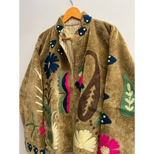 Wholesale <b>Velvet</b> Jacket Uzbek Embroidered Jacket With Two Side Pocket <b>Coat</b> Handmade Winter Jacket Boho <b>Women's</b> Overcoat - Product Image 4