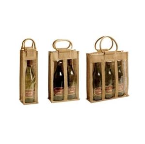 Sac à vin en jute réutilisable personnalisé pour cadeaux et marques Fourre-tout pour bouteille unique avec poignée Sac écologique naturel pour emballage de bouteille - Product Image 1