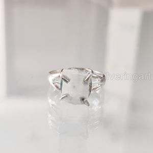 Joyería de piedra cruda, anillo de mujer, piedra lunar de arcoíris en bruto Natural, piedra preciosa, piedra natal de junio, Anillo gitano bohemio, anillo de Plata de Ley 925 - Product Image 3
