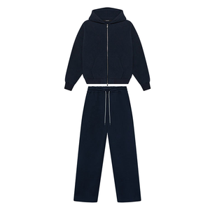 Sudadera con capucha deportiva informal de invierno para hombre, personalizada, bordada, extragrande, con cremallera, 100% algodón, forro polar, 500 g/m², transpirable, de dos piezas - Product Image 3