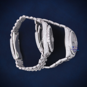 Reloj de pareja de acero inoxidable con diamantes de moissanita de Hip Hop completamente helado de alta calidad, relojes de prueba de diamantes de 100% pasos - Product Image 4