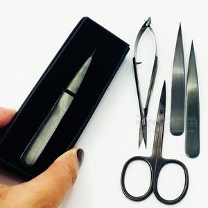 Wholesale Top Product Black Plasma Eyebrow Tweezer and Spring Sciezer and <b>Cuticle</b> Sciezer Full Set With Black Card Box Packing - Product Image 3