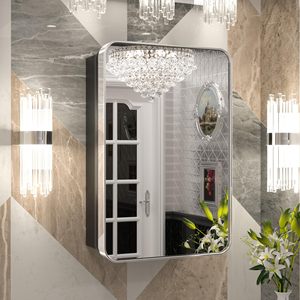 Gabinete de espejo de baño de una sola Puerta, marco rectangular redondeado plateado, montado en la pared, diseño moderno con compartimento de almacenamiento - Product Image 1