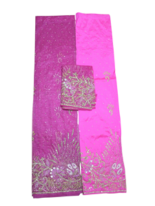 Hot Pink Luxury Beaded George <b>Fabric</b> with Silver Embroidery Border & Matching Blouse for Bridal Wear - Product Image 2
