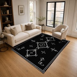 <b>RUGS</b> DEPOT LXDP-0840 Wholesale Black Charcoal Designer Pattern Digital Printed Machine Washable Chenille Area <b>Rug</b> <b>Non</b> <b>Slip</b> - Product Image 2