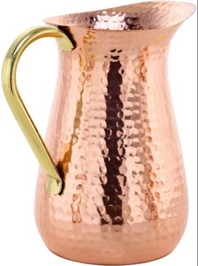 Tasses à eau plaquées cuivre martelées à la main et pichets en métal décoratifs pour la maison de restaurant d'hôtel pichets de style indien - Product Image 3