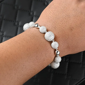 Silver Iced Bead <b>Bracelet</b> Classic Round Ball Link Premium Look <b>Bracelet</b> - Product Image 3