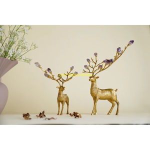 Pair of Golden Brass Reindeer Figurines <b>Decorative</b> Deer Statues Handmade Metal Animal Sculptures for Home Hotel Office <b>Christmas</b> - Product Image 6