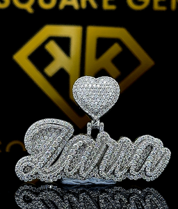 Pendentif Hip Hop personnalisable en argent 925 pour homme, avec moissanite brillante taille ronde et lettres personnalisées pour enfant - Product Image 6