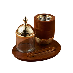 Quemador de Incienso Bakhoor con Caja de Almacenamiento, Mubkhar de Acero Inoxidable y Madera para Hotel y Restaurante en Chapado en Oro - Product Image 4