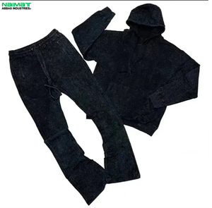 Conjuntos de 2 piezas unisex traje de sudor acampanado apilado lavado ácido desgastado lavado vintage invierno estampado personalizado - Product Image 2