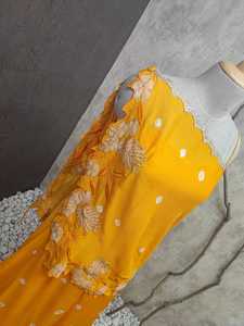 Indowestern 3-PC Set-Beautiful Pure Chinnon Tie Dye Bustier Top Full <b>Flared</b> Palazzo for Plus Size Women Cape-Style Spring - Product Image 2