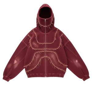 เสื้อฮู้ดซิปเต็มตัวแบบย้อมสีเอซิด แต่งโลโก้ด้วยคริสตัลแบบทำเก่า สไตล์ขายส่ง ผลิตจากผ้าฝ้าย 100% เป็นมิตรกับสิ่งแวดล้อม สำหรับทุกเพศ เหมาะสำหรับฤดูหนาว - Product Image 2