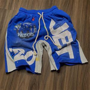 Custom Vintage Screen Print Cotton Terry Patchwork <b>Shorts</b> Raw Hem Edge Sun Fade Cut n Sew Distressed Acid Wash <b>Shorts</b> for Men - Product Image 6