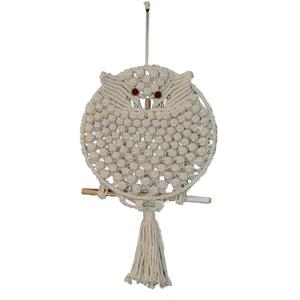 งานฝีมือตกแต่งผนังแบบมาคราเม่สมัยใหม่ ทำจากผ้าฝ้ายออร์แกนิค เป็นมิตรกับสิ่งแวดล้อม ของตกแต่งบ้าน ของขวัญปีใหม่ รูปนกฮูก - Product Image 4