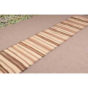 Turkish Vintage Kilim Rug 2.6x13.1 ft, <b>Brown</b> Runner Ombr <b>Wool</b> Rug - Product Image 2