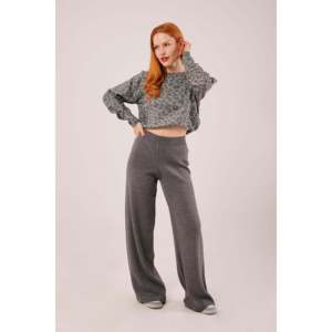 Pantalones de punto antracita al por mayor con cintura acanalada y pierna ancha de talle alto, característica antipilling - Product Image 5