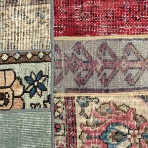 Alfombra Turca, Alfombra Pequeña de 1.7x2.9 pies, Alfombra Roja con Diseño de Patchwork - Product Image 5