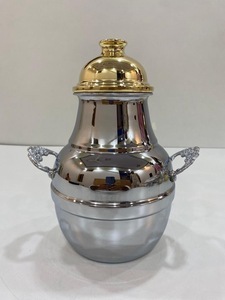 กาน้ำชาและกาแฟอาหรับแบบดั้งเดิมทนทานหม้อชาทองเหลืองพร้อมโครงสร้างโลหะเครื่องอุ่นนมร้อน/เย็นและใช้อุ่นกาแฟ - Product Image 5