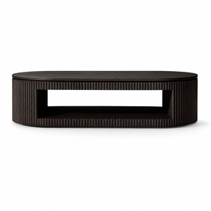 Mesa de Centro Cavello de Madera de Mango Maciza con Diseño Acanalado |   Muebles de Sala de Estar Modernos de Lujo Estilo Japandi Hechos en India - Product Image 1