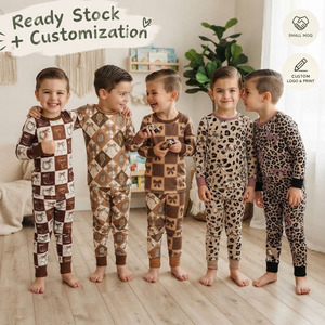 Pyjamas pour enfants style western rétro à carreaux, imprimé léopard et nœud, manches longues, vêtements de nuit pour garçons, OEM/ODM. - Product Image 1