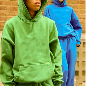 Conjunto de Sudadera con capucha lisa de algodón de peso pesado del fabricante para hombre, ropa de calle de gran tamaño con logotipo estampado personalizado, con capucha para correr en invierno - Product Image 5