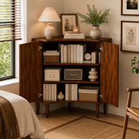 Meuble d'angle moderne avec portes tambour cannelées, rangement en bois pour salon, chambre, petit espace, vente en gros