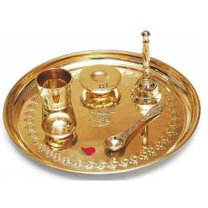 Coffrets cadeaux de luxe en laiton indien Décoration Diwali Pooja Thali Accessoires Encens en laiton Accessoires Pooja Ensembles de cadeaux personnalisés - Product Image 5