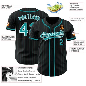 Auténtica camiseta de béisbol personalizada de color verde azulado a rayas ropa deportiva con técnicas impresas patrón verde azulado-blanco - Product Image 3