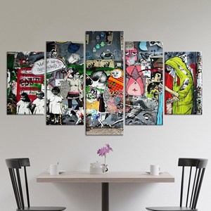 Impresión en lienzo de grafiti abstracto cautivador al estilo Banksy, JUEGO DE 5 LIEÑOS SORPRESA - Product Image 1