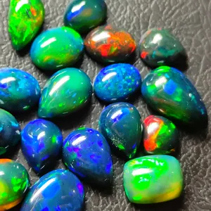 Mix Shape Fancy Ethiopian Black Opal Cabochon Free Size Multi Fire High Quality Opal Gemstone Real Supplier From India