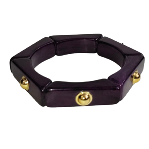 Pulsera Elástica de Resina Geométrica Morada de Lujo - Brazalete de Acrílico con Cuentas Doradas - Pulsera Elástica para Mujer - Product Image 1