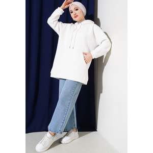 Tunique oversize à trois fils pour femme Sweat à capuche écru grande taille - Product Image 4