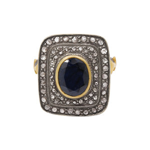 Pierre précieuse de saphir bleu naturel et bague en diamant véritable faite à la main bague en argent Sterling 925 pour bijoux minimalistes en gros - Product Image 1